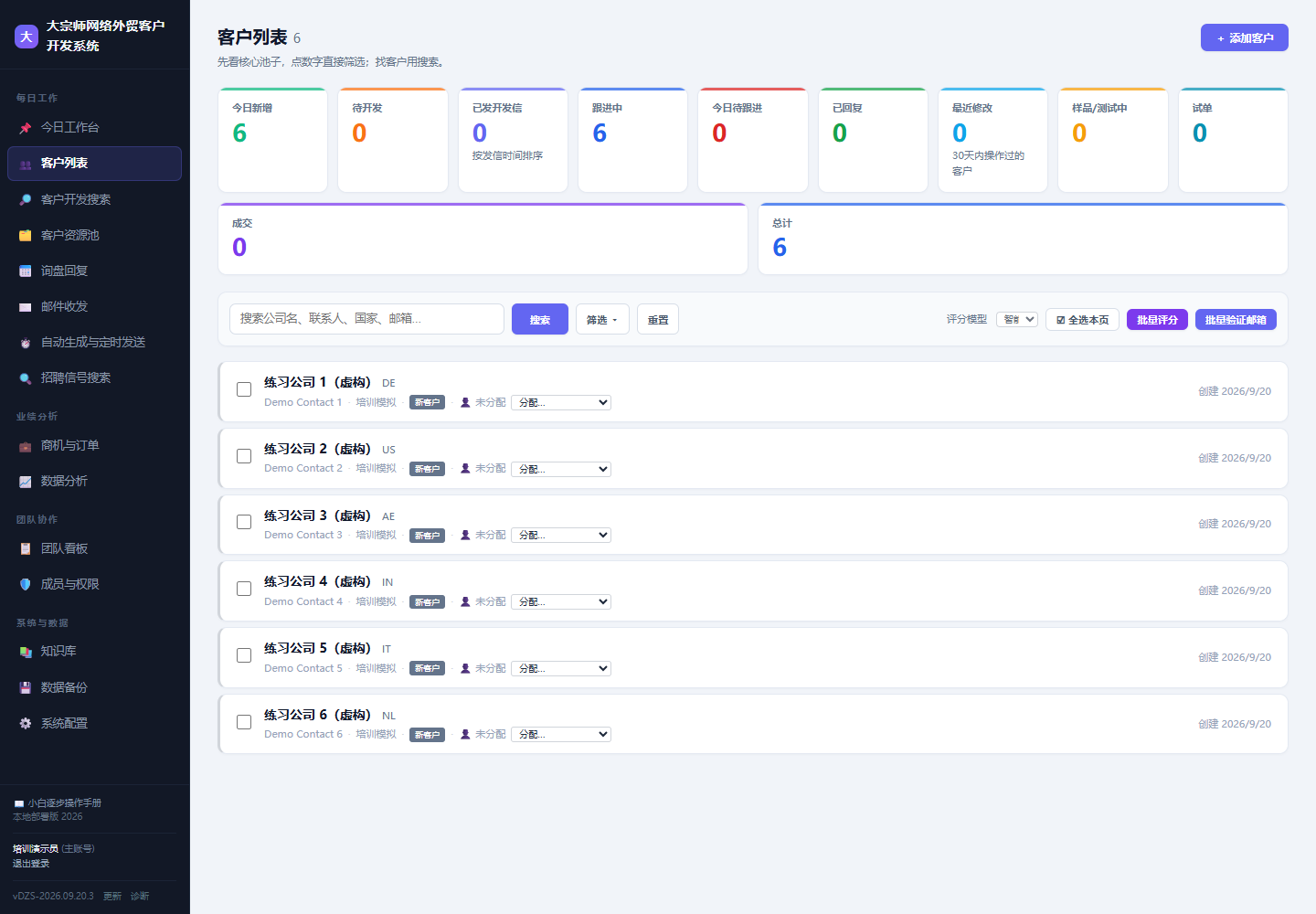 航越销售CRM 客户列表界面